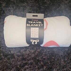 Travel Blanket - White with Pink Accents